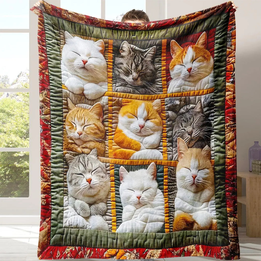 Cat Pattern Flannel Blanket, 1 Count Soft Comfortable Cozy Graphic Throw Blanket with Storage Bag, Air-conditioned Room Blanket, Warm Nap Blanket for Home Office Travel, Cozy Blankets - View 1