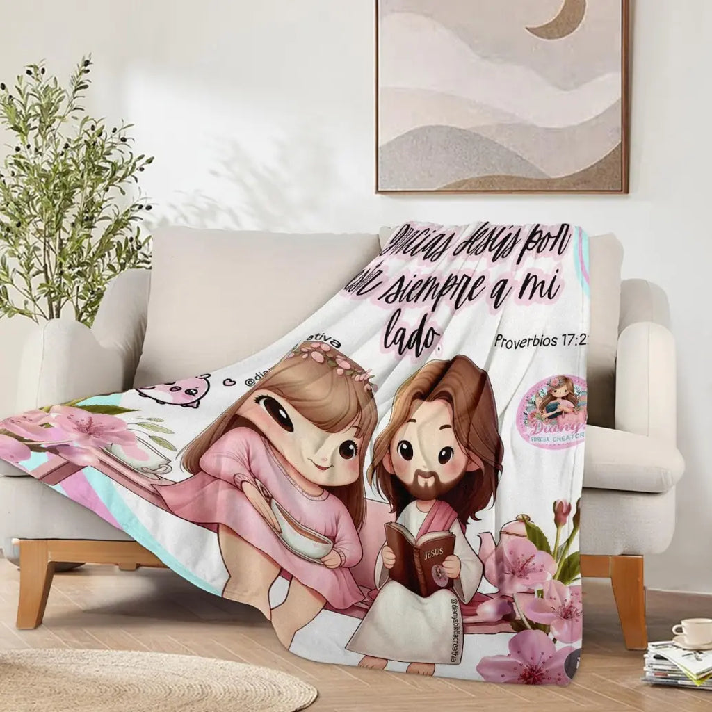 Christian Print Throw Blanket - Fluffy, Soft Cozy Cartoon Printed Jesus & Kids Design, Ultra Plush Lightweight, Floral Scripture, Machine Washable Blanket for Bed, Christmas Easter Gift - View 6