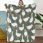 Sage Green Plush Flannel Fabric Decorative Throw Blanket - Cute White Goose Bird Motifs, Soft Cozy Warm Fuzzy Animal-Themed Blanket, Multi-Size for Bedroom Sofa, Ideal Gift for Home Decor Enthusiasts - View 3