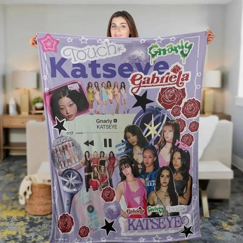 Katseye Beautiful Chaos Tour Blanket - 100% Brushed Flannel Fleece, Ultra Soft, Breathable, Plush, Lightweight, HD Print Throw for Bedroom/Couch, Christmas Gift for Kpop Fans, Aesthetic Merch Decor - View 3