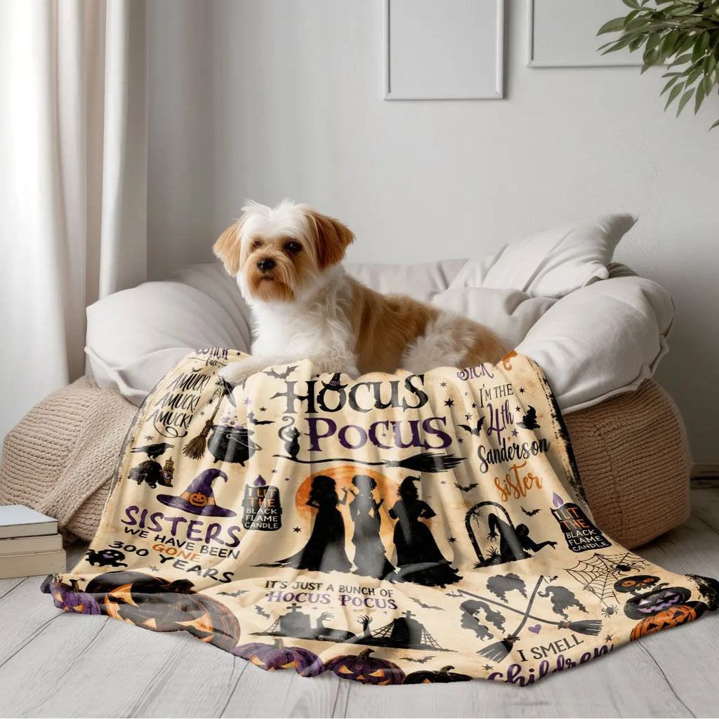 Comfortable Halloween Three Witches & Pumpkin Print Flannel Blanket, Soft Warm Anti-Pilling Cozy Throw, Ideal Fall & Winter Gift, Fall Blankets - View 6
