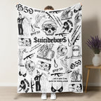 Retro Punk Full Wrap Print Blanket, Premium Soft Fleece Pink Black Horror Skull & Clown Art Blanket Versatile For Sofa Nap Camping And Fan Collectible Present - View 7