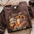 Just a Girl Who Loves Fall Gildan Sweatshirt or T-Shirt , Cozy Pumpkin Autumn Graphic Tee, Fall Season Sweatshirt, Cute Fall Gift - View 1