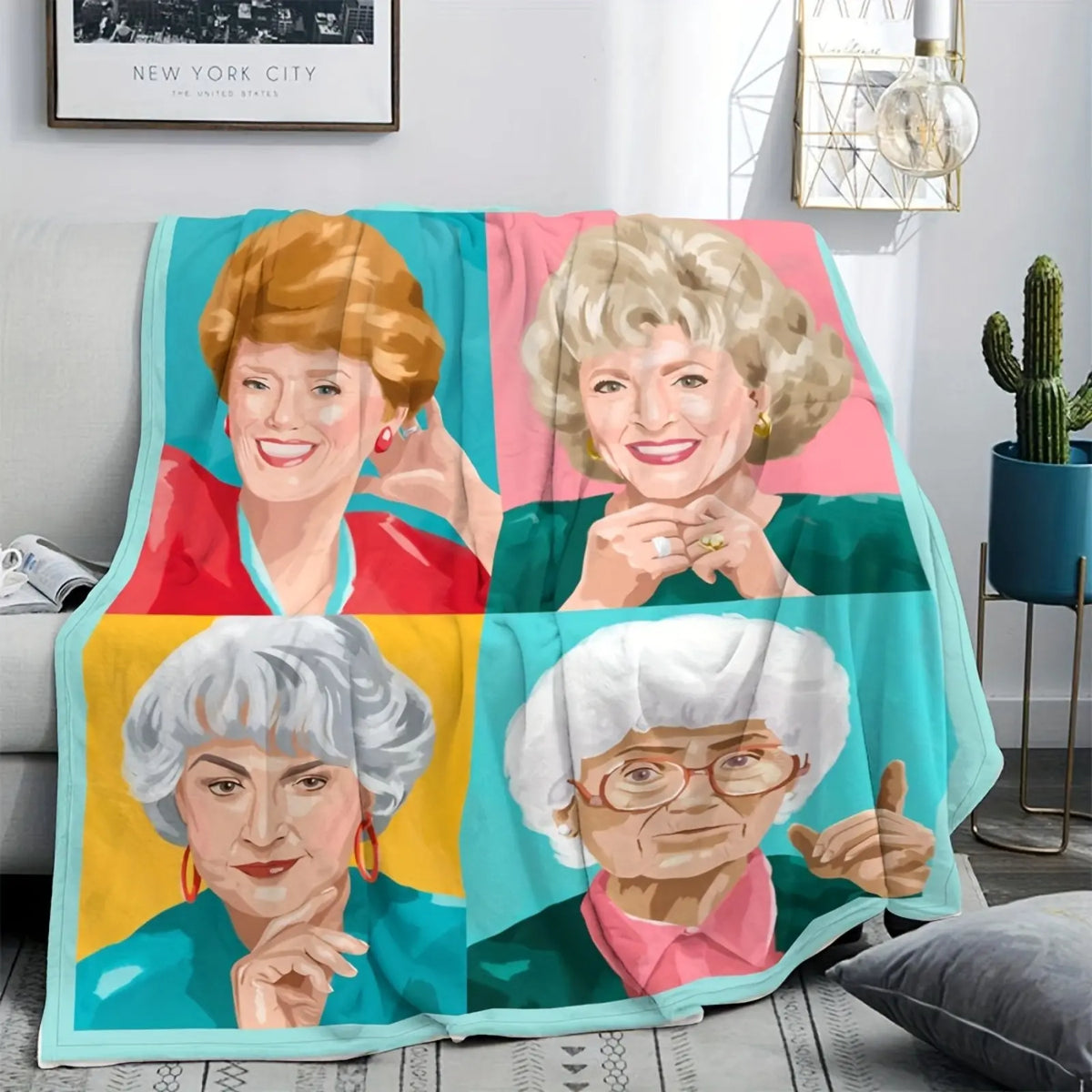 Girls Golden Classic TV Show Themed Blanket - Iconic 4 Characters Design Soft All-Season Bedspread Car Couch Flannel Throw Gift for Fans, Women & Men - View 1