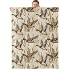 Vintage Mallard Duck Camo Flannel Throw Blanket - Retro Look Animal Graphic Throw Blankets, Cozy Warm Wrinkle Resistant Decor, for Camping & Hunting Cabin Cozy Setup, Vintage Home Decor#OutdoorVibeDecor - View 1