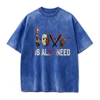 Women's Halloween Squad T-Shirt - Short-Sleeve Casual Horror Movie Graphic Top, Halloween Shirts for Women, "Love is All I Need" Novelty Scary Tee Crewneck Womenswear