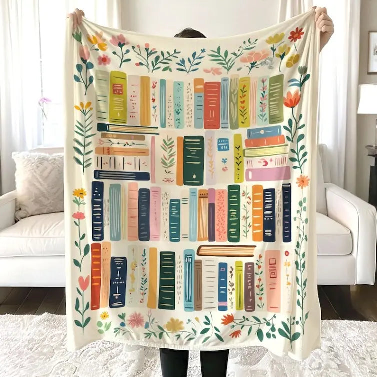 Vintage Books and Wildflowers Throw Blanket, Soft Flannel for Couch and Bed, Cottagecore Decor, Bookish Gift for Book Lovers - View 9