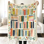 Vintage Books and Wildflowers Throw Blanket, Soft Flannel for Couch and Bed, Cottagecore Decor, Bookish Gift for Book Lovers - View 9