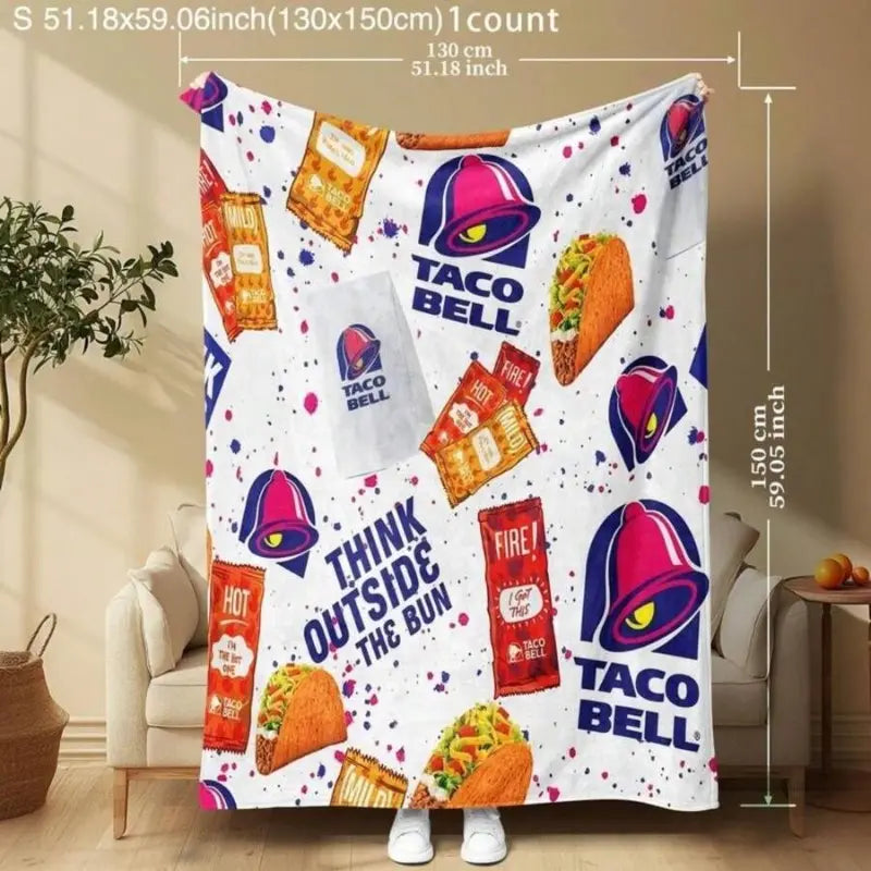 Taco Bell Themed Ultra-Soft Heavyweight Flannel Blanket, Queen Size, Multi-Use Throw for Sofa, Bed & Travel, Quality Home Decoration & Holiday Gift Idea summerwins - View 2