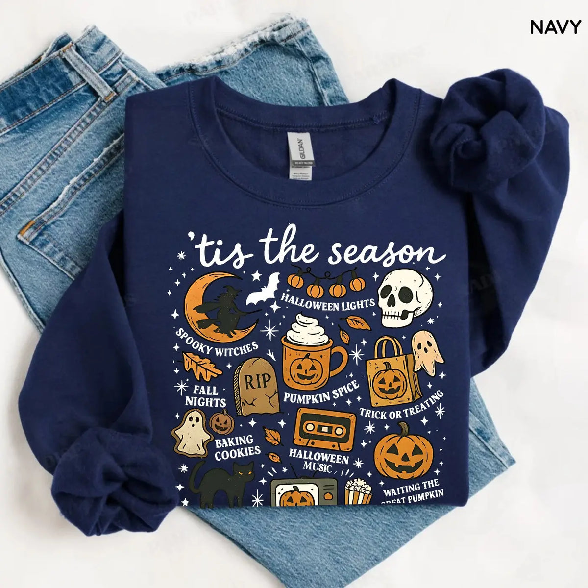 Tis The Season Halloween Sweatshirt, Cute Fall Graphic Tee, Pumpkin Witch Shirt, Trendy Halloween Gift Top,  Unisex Womenswear
