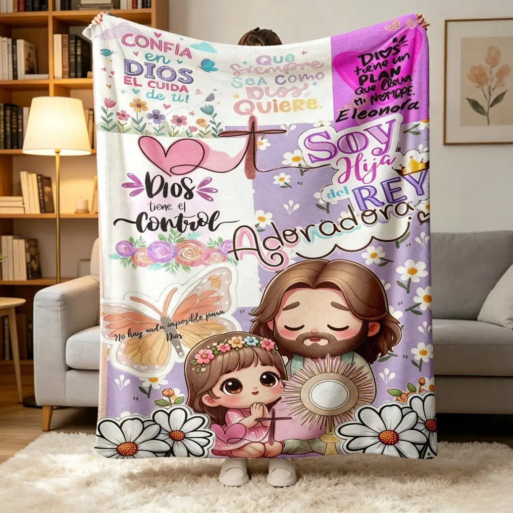 Christian Print Throw Blanket - Fluffy, Soft Cozy Cartoon Printed Jesus & Kids Design, Ultra Plush Lightweight, Floral Scripture, Machine Washable Blanket for Bed, Christmas Easter Gift - View 11