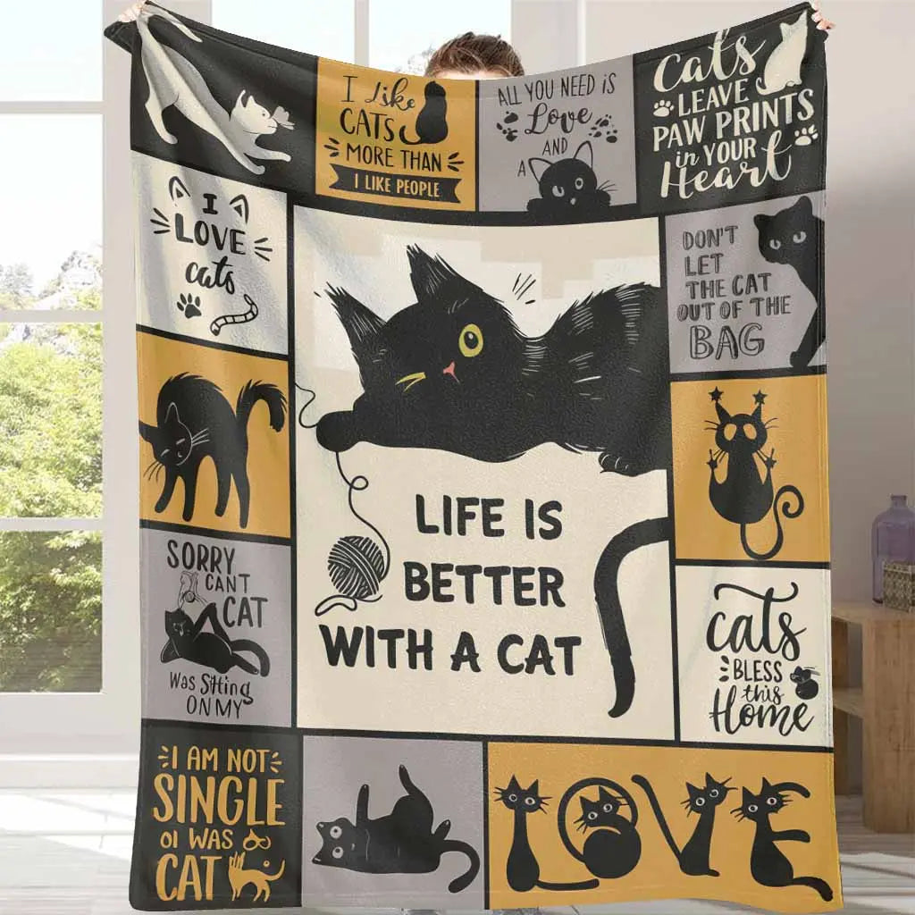 Flannel Throw Blanket - Halloween Animal Graphic Blanket, Super Soft Warm Lightweight Wrinkle Resistant, Whimsical Cartoon Paw Print Kitty Design, Spooky Animal Inspired Home Decor for Cozy Setup, Ideal Gift for Cat Owners, Anti-Pilling Flannel - View 1