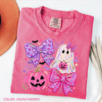 Comfort Colors Preppy Ghost Coquette Shirt, Cute Pink Bow Halloween T-Shirt, Girly Spooky Season Graphic Tee, Retro Fall Ghost Apparel, Trendy Gift - View 18