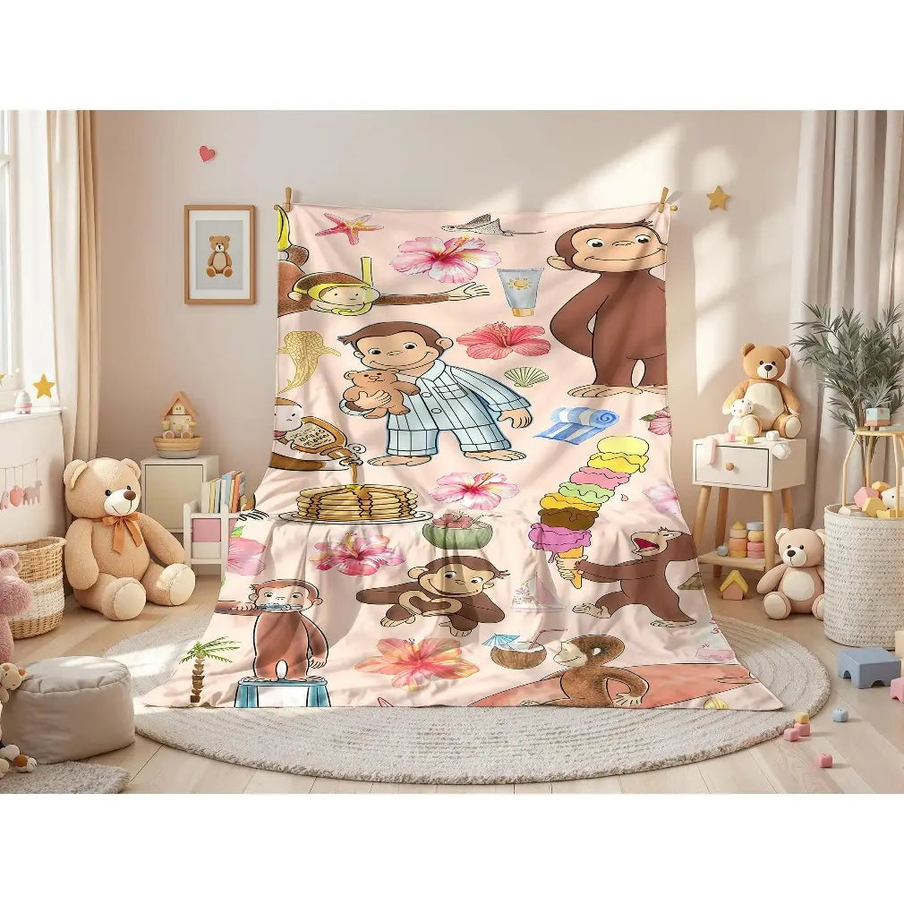 Curious George Classic Flannel Print Throw Blanket - Tropical & Pajama Collage, Beach Surf Adventure, Pancake Scene Designs, Lightweight, Fade Resistant, Soft Cozy, Machine Washable for Kids' Beds, Living Space Snuggle, Holiday Birthday Gift - View 4