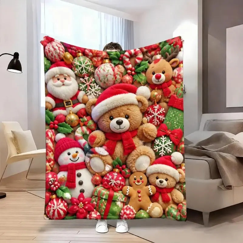 2D Teddy Pastel Floral Print Throw Blanket - Kawaii Plush Super Soft Cozy Aesthetic Throw for Bedroom Room Decor, Whimsical Home Decor Item, Cool Gift for Kids