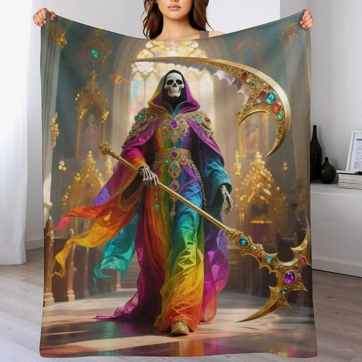 Santa Muerte Flannel Blanket Super Soft Warm Cozy Acceptance Of Fate Theme Throw For Couch Bed Living Room Travel Home Decor Unique Birthday Christmas Gift - View 12