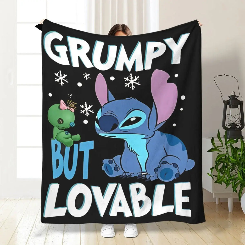 [SummerVibes] DISNEY CLASSIC Stitch "Grumpy But Lovable" Flannel Blanket - Soft Cozy, All-Season Multi-Use for Home, Office & Outdoor - View 1