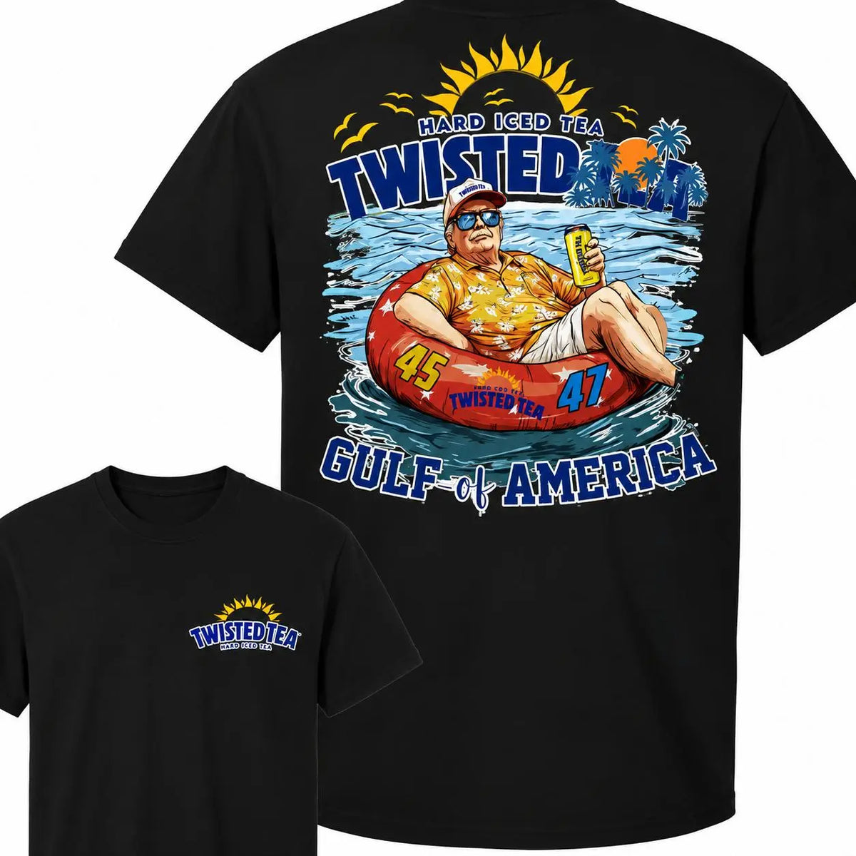 Men's Trump Twisted Tea Gulf Of America 2-Sided T-Shirt, 2026 45 47 Hard Iced Tea Graphic Tee, Summer Patriotic Casual Shortsleeve Round Neck Tops, Everyday Style Gift For Men