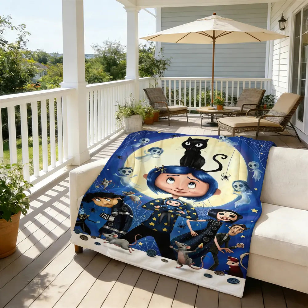 Coraline Cartoon Character Print Soft Flannel Blanket - Home & Travel Use Bed Throw, Ideal Holiday Christmas Birthday Gift for Teens & Children, General Use for Adults, Sohochic Flannel Blankets - View 3