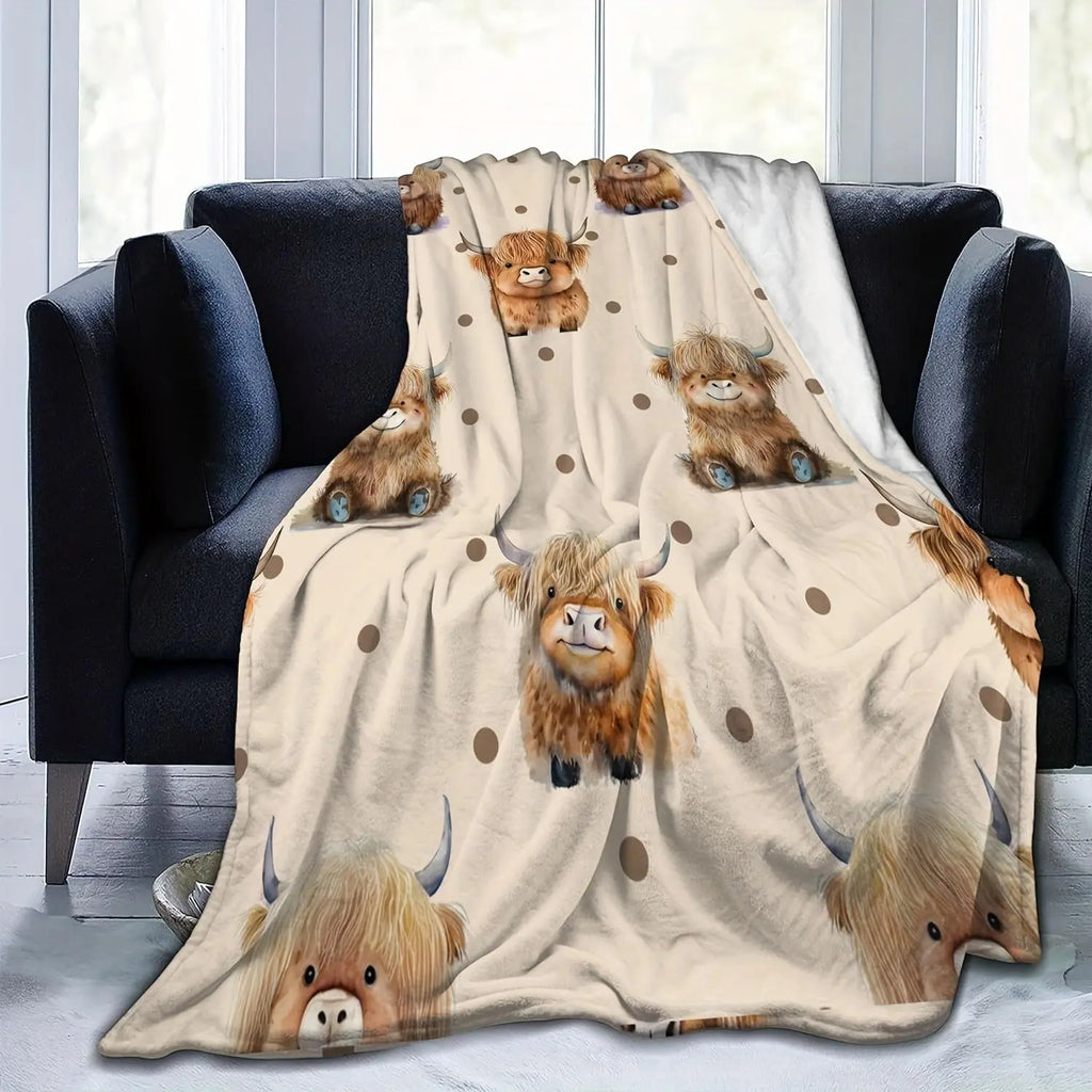 Cute Highland Cow Pattern Flannel Fleece Blanket, Soft Warm Nap Throw for Sofa & Bed, Lightweight Cozy Blanket for Home & Office, Multifunctional Fluffy Blanket, Decorative Gift #GLOBAL PICKS - View 6
