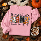 Women’s Halloween Mama Graphic Sweatshirt, Cute Pumpkin Bat & Witch Hat Crewneck Pullover, Cozy Long Sleeve Fall Top for Moms, Fun Spooky Season Shirt for Halloween Parties, Trick or Treat Nights, Weekend Wear & Autumn Gifts